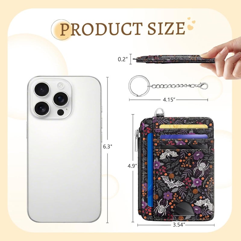 Kelvoris Goth Bat Spider Credit Card Holder Small Wallet Women, Gothic Slim RFID Blocking Wallet Woman Keychain with Zipper Coin Pocket, Front Pocket Thin Travel Card Case with ID Window Ladies Gifts - Image 5
